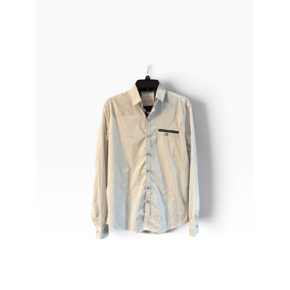 Craft + Flow Mens Long Sleeve Button Down Shirt Tan Size Medium Pocket Accent